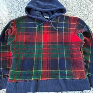Polo Ralph Lauren Green Vtg 90's Plaid Fleece Hoodie Medium